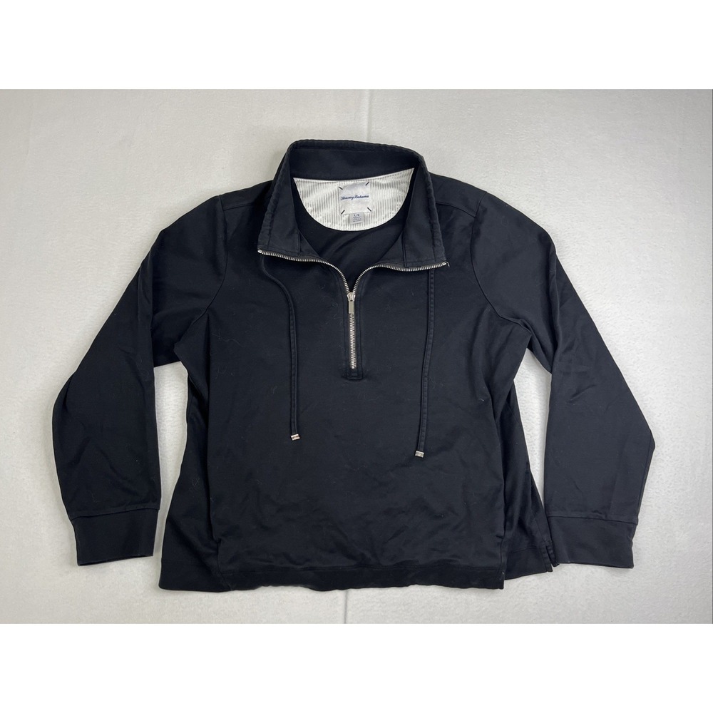 Tommy Bahama Womens Half Zip Jacket Black Pima Cotton Pineapple Sparkle Large - Picture 1 of 8